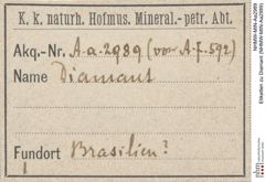 Etiketten zu Diamant (NHMW-MIN-Aa2989)